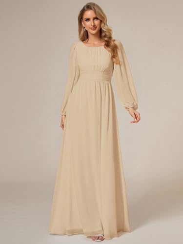 Image of Ever-Pretty Women's Crewneck Long Lantern Sleeves Floor Length A-Line Pleated Chiffon Formal Dress 0106B