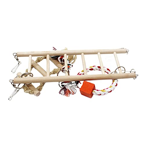 Hohopeti Wooden Climbing Ladder Swing for Parrots Fun Bird Hanging Stand Rack Durable Chew for Birds Promotes Exercise and Adventure Bird Cages