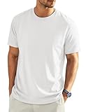 EKLENTSON Mens Short Sleeve Cotton T Shirts Plain Shirts Basic Crew Neck Tee Fitted Pullover Casual White L