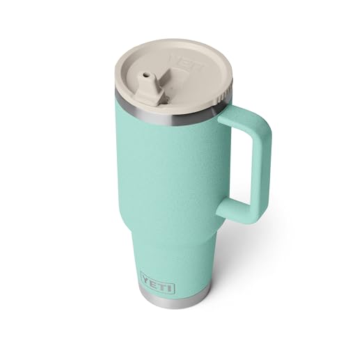 Image of YETI Rambler 40 oz Travel Mug with Flip Straw Lid - Stainless Steel, Vacuum Insulated, Leakproof, Cup Holder Friendly, Sea Stone