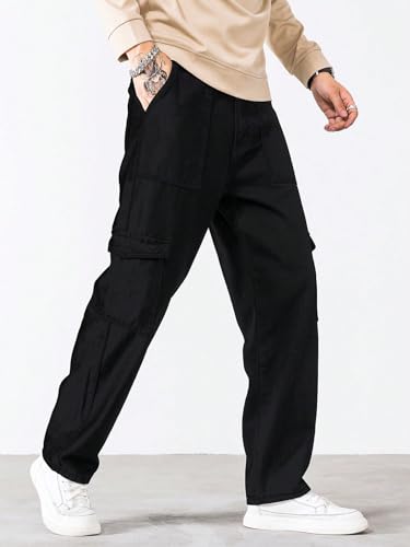 Image of AVANOVA Bell-Bottom Men Cargo Jeans II Men Cargo Pants II Denim Cargo for Men II Cotton Pant II Wide Legs II Flap Pockets II Cargo for Men (Jeans-119)