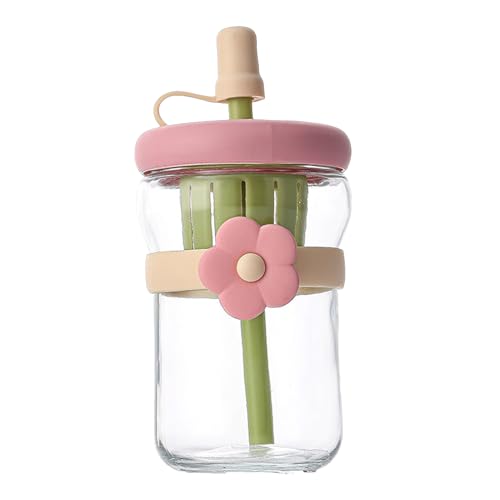 Botellas Reutilizables De Vidrio | 500ml Botellas De Zumo De Vidrio Con Tapa,Frasco Reutilizable Impermeable con Pajita de Silicona | Para Te Cafe Leche Zumo Bebida Fria Caliente Viaje Oficina Escuela