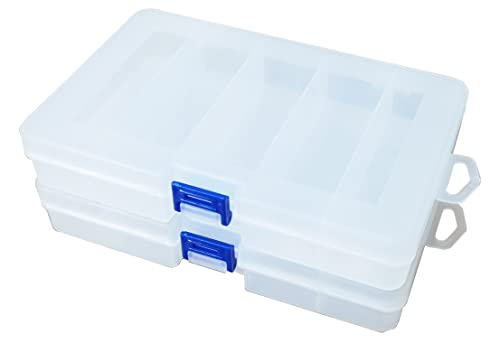Fishing Clear Plastic Small Tackle Lure Baits Box 5 Grids Storage Organizer Blue Lock 2 pcs