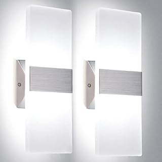 TRLIFE Modern Wall Sconces, Dimmable Wall Sconces Set of 2 Wall Mounted Lights 12W 6000K Cool White Wall Sconce Lighting for Bedroom Bedside Bathroom Living Room Basement Stairway Hotel(2 Pack)
