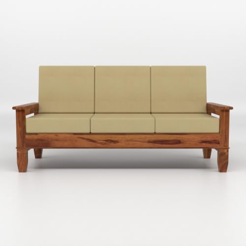 Image of Solid Sheesham Wood 7 Seater Sofa Set for Living Room | Premium Wooden Sofa with Side Magazine Rack | High-Density Cushioned Fabric Seats | Modern Solid Sheesham Wood Furniture
