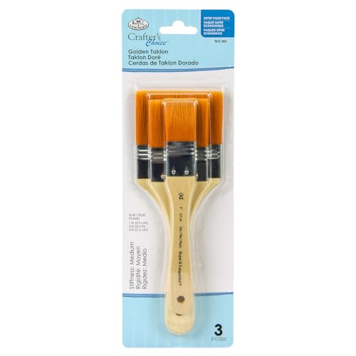 Royal Brush Crafter's Choice Gold Taklon Large Flat Brush Variety Set-3/Pkg, Small to Medium