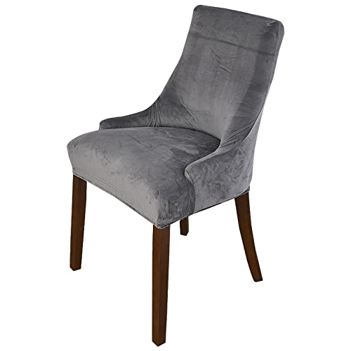 rismart Stretch Wingback Side Chair Covers Removable Spandex Seat Slipcovers for Armchairs Dark Grey 4 PCS - Image 2