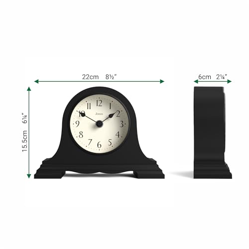 JONES CLOCKS® Speakeasy Small Mantel Clock | Classic Napoleon’s hat Design | Black | Contemporary Classic Style for Desk, Table, Shelf or Bedside - Image 3