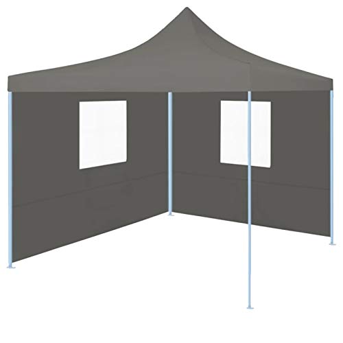 Tidyard Professionell partytält hopfällbar med 2 sidoväggar paviljong partytält UV- och vattenbeständig platt paviljong trädgård paviljong trädgårdstält marknadstält festliga tält för trädgård terrass firande 2 × 2 m stål antracit