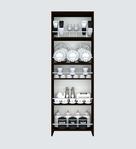 Image of SPECIALITY PANELS Kitchen Cabinet with 5 Open Shelves | Crockery Storage Cabinet | Space Organizer | Termites Resistance | Free Standing Wooden Cupboard for Kitchen Office Home | Dark Brown Wood