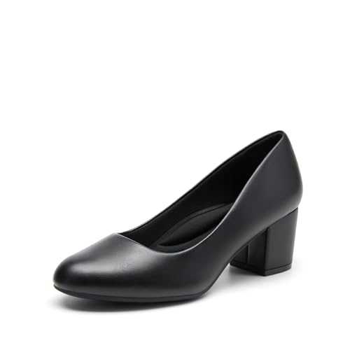 DREAM PAIRS Women's Pumps Low Chunky Block Heel Dress Shoes Closed Round Toe Comfortable Heels 6 Black-pu
