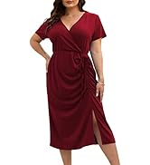 Nemidor Womens Short Sleeve Plus Size Dress Casual Midi Swing