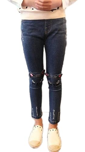 Big Girls Kids Distressed Ripped Hole Teens Jean Blue Cat Slim Denim Pants3