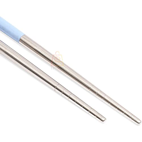 Image of Epsilon Stainless Steel Blue Color Chopsticks, Reusable Chopsticks 304 Stainless Steel Chopsticks Lightweight Metal Pair Chopsticks Dishwasher Safe for Rice and Noodles(Blue Pair of 1)