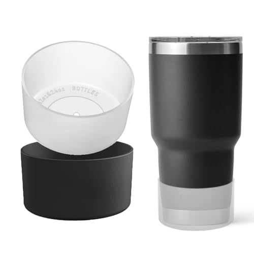 OAWEEN 2 pcs Silicone Boot for YETI Rambler Tumbler 20 30 oz Mug 25-42 oz Bottom Diameter 2.87"-3.07" Anti-Scratch Protective Sleeve for Bottles Anti-Slip Clear Cover Outdoor Use Accessories, Black