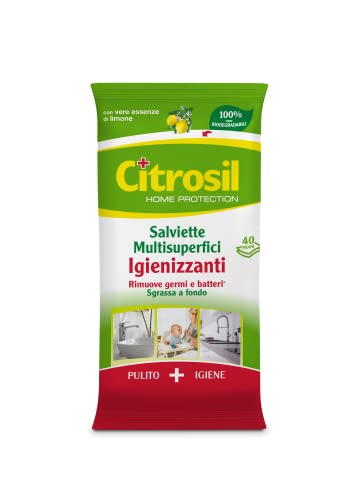 Citrosil Home Protection - Toallitas desinfectantes multisuperficies, eliminadores de suciedad, gérmenes y bacterias, con verdaderas esencias de limón, 40 paños