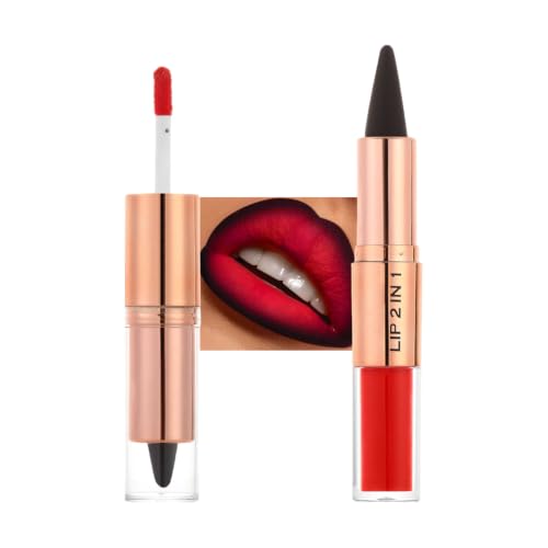 Image of Matte Red & Black Lipstick, Bright Red Black Double-ended Lip Stick, Highly Pigmented Waterproof Smudge-proof Long-lasting Lipgloss Lip Makeup for Party Cosplay Halloween