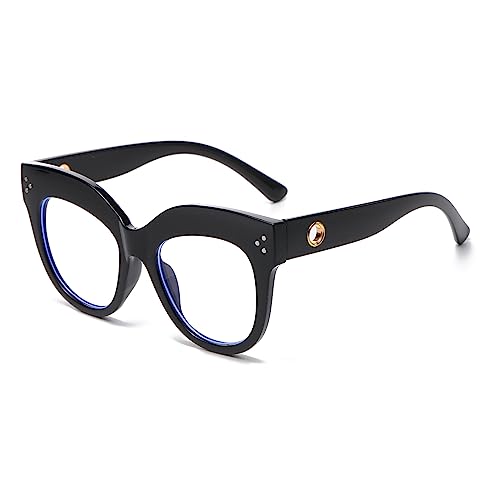 Image of LJCZKA Oversized Blue Light Blocking Glasses Retro Thick Cat Eye Eyeglasses for Women Computer Anti Eye Strain Eyewear
