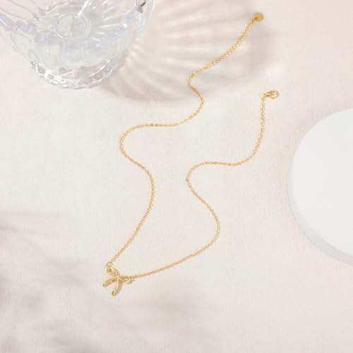 Gold Bow Necklace for Women - 14K Gold Plated Dainty Gold Necklace Cute Small Tiny Bow Pendant Choker Chain Necklace Trendy Necklaces Chrismast Gifts ffor Women Gold Jewelry 5
