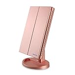 WEILY Makeup Mirror, 1X/2X/3X Magnification Triple Folding Mirror LED Lamp with 36 LED Lights Touch Screen and USB Charging 180 Degree Rotation with Counter (Rose Gold)