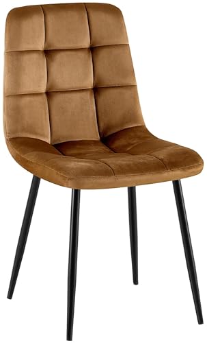 CLP Chaise de Salle a Manger rembourree Antibes, Chaise de Cuisine en Velours avec Dossier et Pied Metal Noir, Charge Max 150 kg, Couleur:Marron