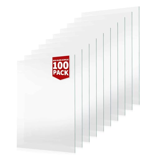 100-Pack of 22x22 inch Non Glare Acrylic/Plexiglass Sheets (1.5mm Thickness), Transparent Clear Flexible Panels for Picture Frames, Craft, Sign Blanks, DIY Display Projects