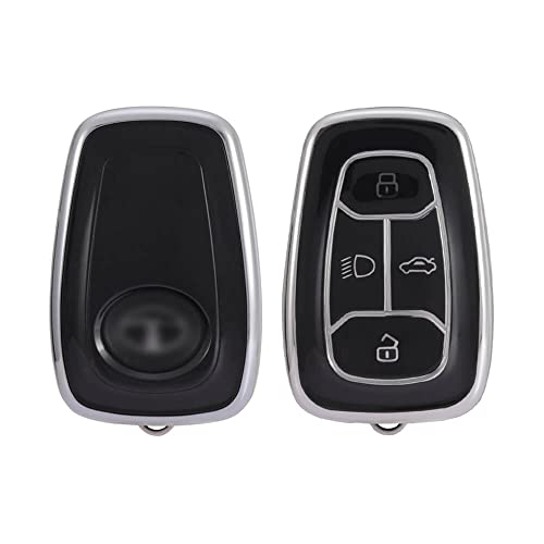 Image of Keyzone TPU Car Key Cover and Keychain Compatible for: Tata Nexon, Harrier, Tigor, Safari, Altroz, Punch Smart Key (Silver Black with Silver Black Keychain)