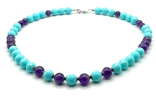 Collier Turquoise et Améthyste Violette en Argent 925 - Bijoux Artisanaux