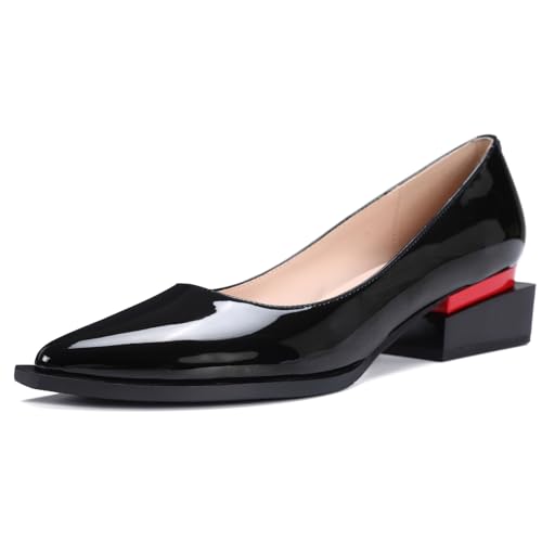 Womens Dress Shoes Low Heel Patent Faux Leather Shoes for Women Dressy Casual Comfortable Pumps Shoes for Women