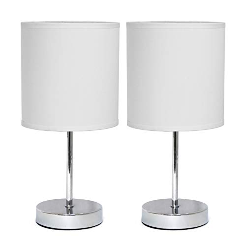 Simple Designs LT2007-SLT-2PK Chrome Mini Basic Table Lamp with Fabric Shade 2 Pack Set, Slate Gray