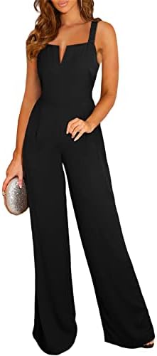 BLENCOT Sleeveless Jumpsuits For Women Dressy Casual V Neck Wide ...