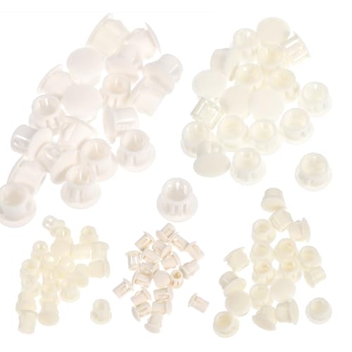 Garneck 100 Tapones Redondos de Nylon Blancos para Muebles de Cocina y Patas de Sillas, Cubre Agujeros de Tornillos Diseño Decorativo y Fácil Instalación