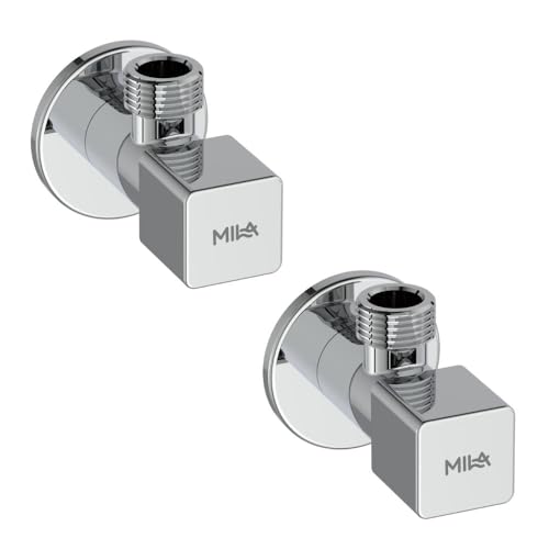 Image of Mila Square Brass Angle Valve with Wall Flange - Pack of 2 | Mirror Chrome Finish | Quarter Turn Cartridge | inch BSP Male Thread Inlet & Outlet | Durable, Leak-Proof, Multi-Purpose| 10-Year Warranty