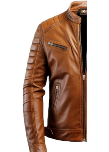 Men Genuine Real Leather Biker Motorcycle Jacket | Men Brown Cafe Racer Moto Leather Jacket3