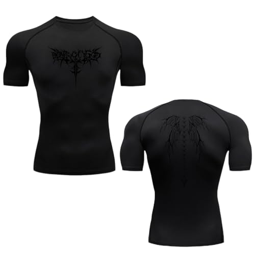 Hmhnsya T-Shirts De Vêtements De Compression Actifs pour Hommes avec Imprimé, T-Shirts De Sport, Séchage Rapide, Chemises De Fitness, Manches Longues Et Courtes Disponibles (DX002,M)