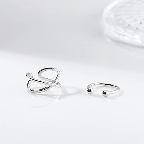Jstyle 4Pcs 925 Sterling Silver Ear Cuff Simple Criss Cross Double Lines Ear Cuffs Non Piercing Minimalist Fake Helix Earcuff Cartilage Earrings D #TOP1