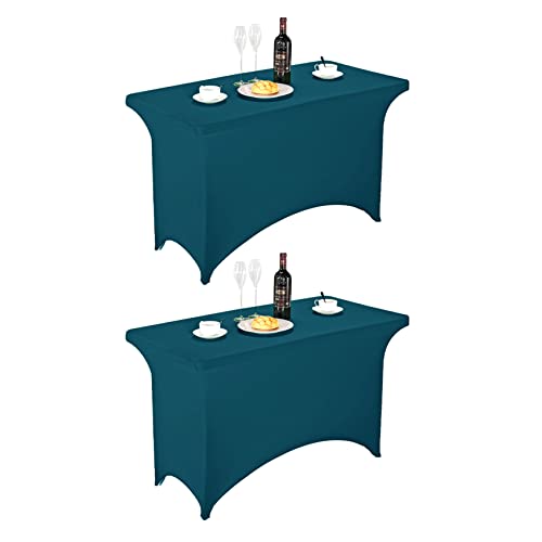 Image of FORLIFE 2Pack Spandex Table Covers,Fitted Tablecloth for Rectangular Tables, Stretch Patio Table Covers, Universal Spandex Table Cover for Wedding, Banquet, Party (4ft, Peacock)