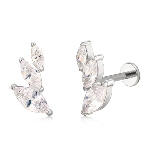 limerencia ASTM F136 Threadless Push in Titanium Earrings,Hypoallergenic Flat Back Cubic Zirconia G23 18G 6mm 8mm Body Piercing Studs for Cartilage Helix Tragus Conch(a pair)