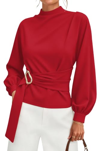 Simplefun Going Out Tops for Women Fall Tie Waist Dressy Elegant Blouses - image 1