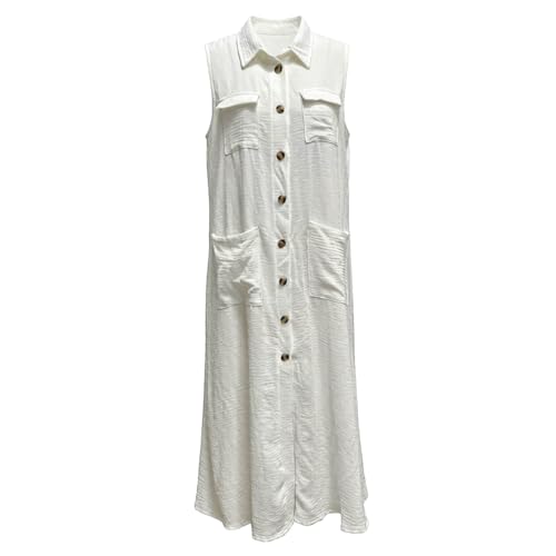 Robe décontractée sans manches en version longue robe chemisier unie