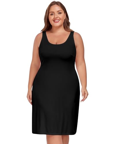 Image of MANCYFIT Plus Size Slip for Women Under Dress Full Slip Tank Top Dress Wide Straps Nightgown
