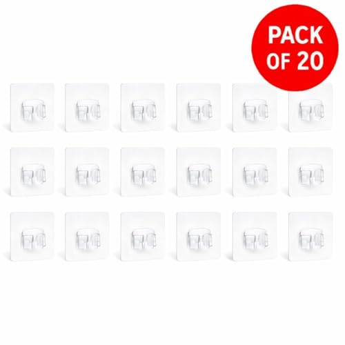 Image of CentraLit Transparent Self Adhesive Wall Hooks (20 Pieces) - Heavy Duty Clear Sticky Hooks for Bathroom, Kitchen, Door & Wall - Waterproof No Drill Strong Adhesive Hook Set