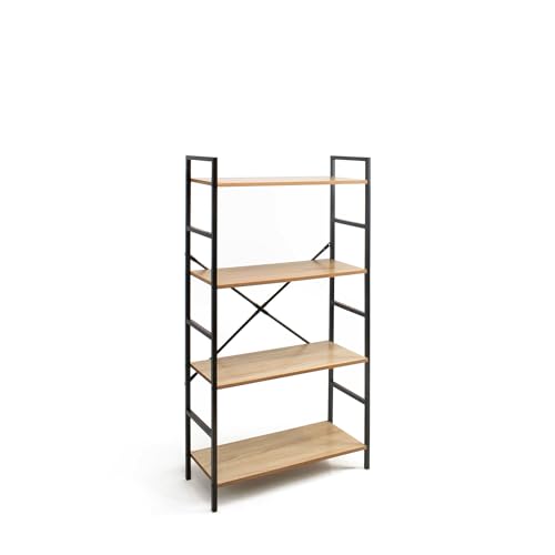 THE SECRET HOME - Estantería de Madera y Metal - Estantería con Distintos Niveles – Decoración para el Hogar - Ideal para Salón, Dormitorio, Despacho (Madera, Mediana, 4)
