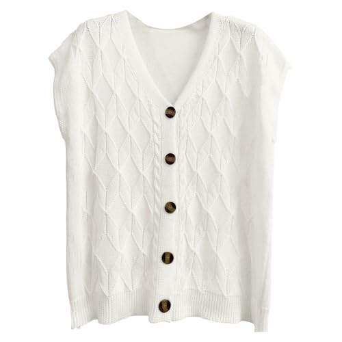 Chaleco de punto con cuello de botones para mujer casual beige L 4