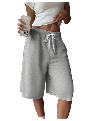 SHENHE Women's Plus Size Knee Length Bermuda Shorts Drawstring Waist Wide Leg Baggy Sweat Shorts