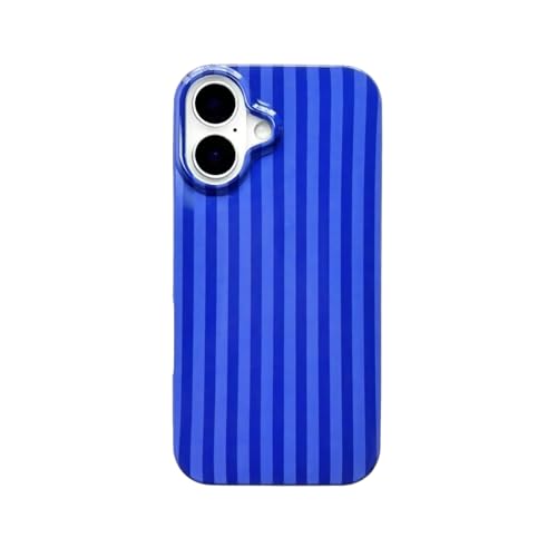 Coque iPhone 16 jolie esthétique rétro motif marin lignes bleues verticales
