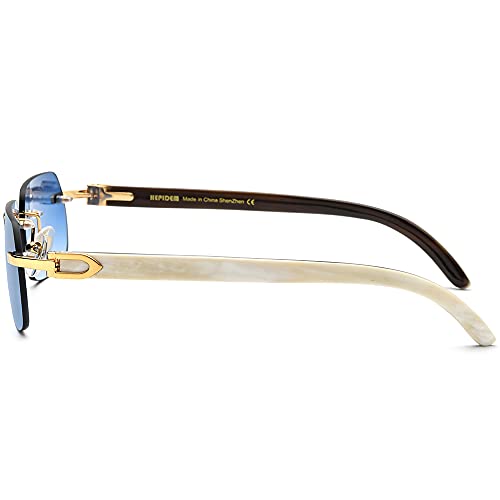 Image of HEPIDEM 100% Really Buffalo Horn Handmade Sun Glasses Square Rimless Luxury BUffs Sunglasses 0816