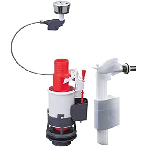 Wirquin 14013401 Mécanisme WC double chasse MW2 et robinet flotteur F90, rouge et blanc