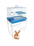 Gaiola Coelho com Andar e Suporte – Ideal para Coelhos e Pequenos Roedores (Azul)
