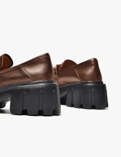 Image of BEAU TODAY Chunky Loafers Women,Platform Loafers for Women,Lug Sole Slip On Leather Classic Penny Shoes,Comfortable Office Work Business Casual Dress Shoes